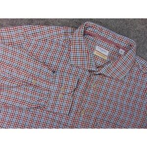 Tom James Shirt Mens XL Blue Red Check Button Down Made in Italy Multi Color